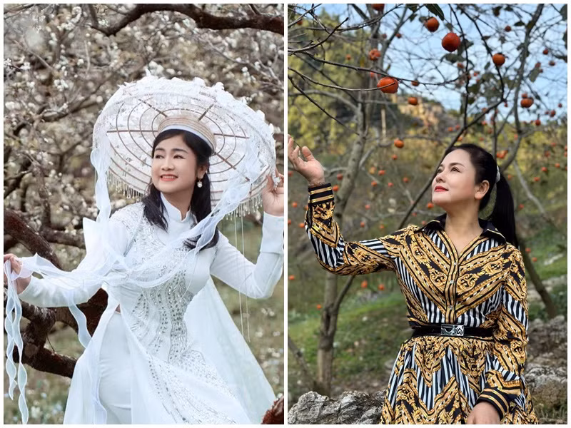 Hai nữ nghệ sĩ khoe nhan sắc cuốn hút khi đi du lịch. Ảnh: FB Thu Hà, Thu Quế.