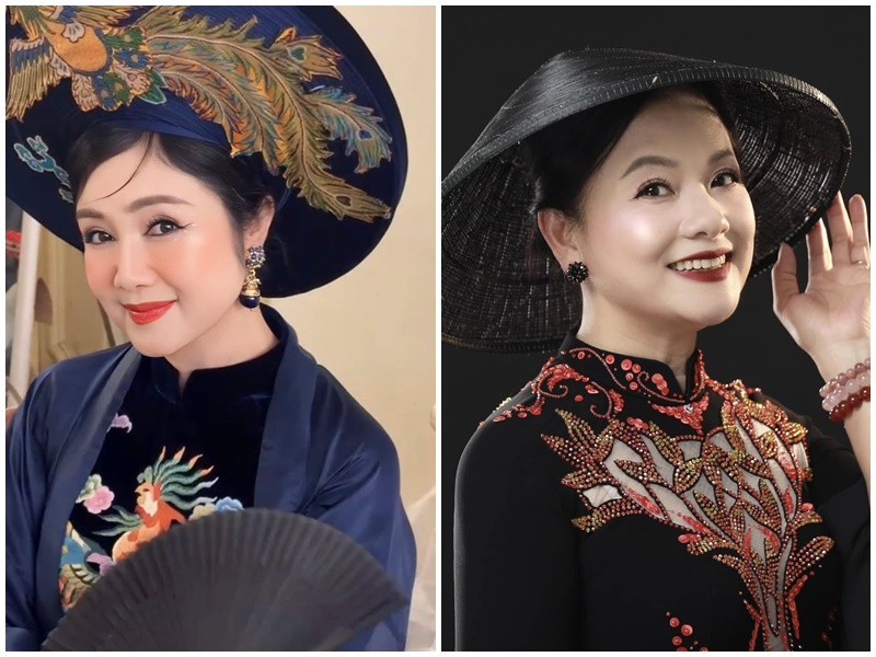 NSND Thu Hà và Thu Quế yêu kiều, đài các khi mặc áo dài. Ảnh: FB Thu Hà, Thu Quế.
