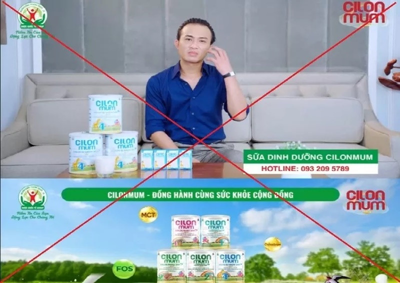 Theo Báo Công Thương, Doãn Quốc Đam từng quảng cáo Cilonmum Colos IQ Grow 24h - loại sữa nằm trong đường dây sản xuất, buôn bán, tiêu thụ 573 nhãn hiệu sữa bột giả. Ảnh: Công Thương.