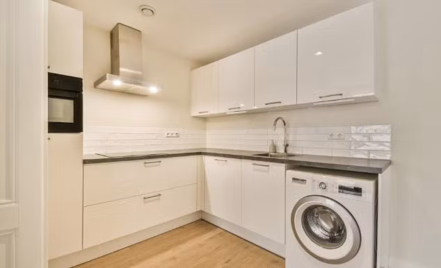 Bạn có thể thấy máy giặt và máy sấy đặt trong bếp. Ảnh: GI.