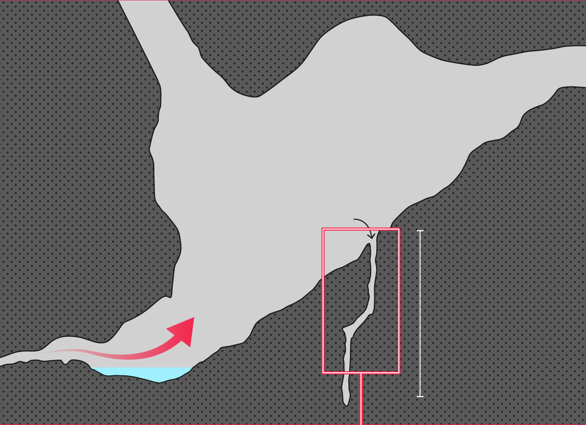 Moss bước vào trong cái hố rộng khoảng 0,4 mét và sâu khoảng 12 mét, nhưng sau đó bị kẹt ở phần vai.