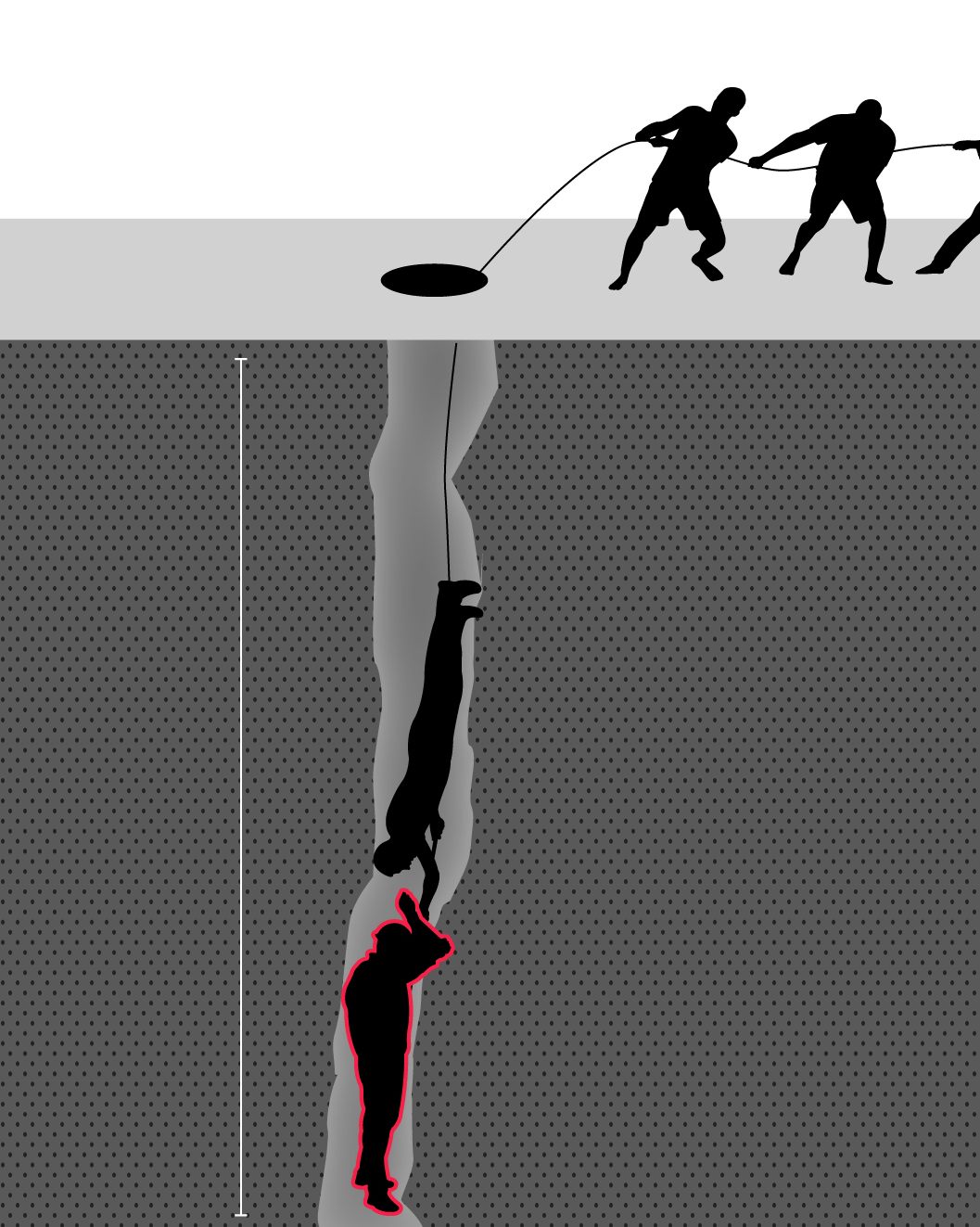 Đội cứu hộ đã có thể quấn một sợi dây thừng quanh người Moss nhưng sợi dây đã bị đứt khi họ cố kéo anh lên. "Moss đã bị kẹt chặt đến mức không thể giơ tay lên được", tờ Mail đưa tin.