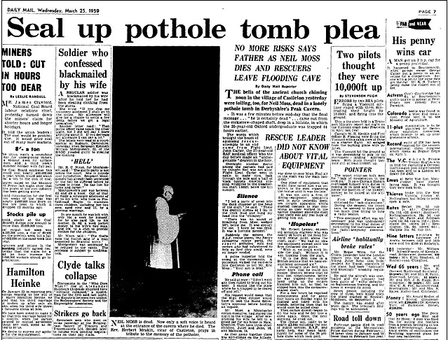 Cha của Moss, ông Eric, người đã túc trực ở lối vào đường hầm chính trong suốt thời gian xảy ra vụ việc, đã đề nghị giữ nguyên thi thể con trai mình ở vị trí đó để tránh việc có thêm người gặp phải tai nạn tương tự.