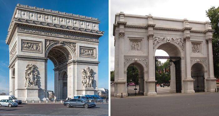 Khải Hoàn Môn ở Paris (Pháp) và Khải Hoàn Môn ở London (Anh).