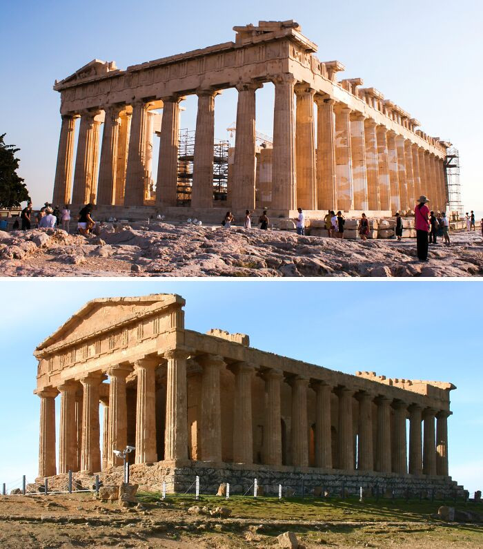 Đền Parthenon ở Hy Lạp và đền Concordia ở Italy.