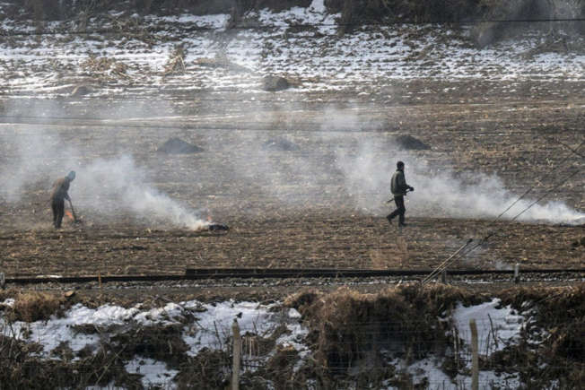 Người dân Triều Tiên làm việc trên cánh đồng.