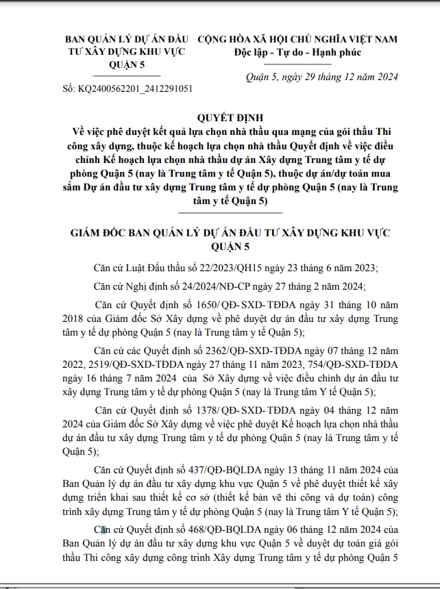 TP HCM: Lien danh 3 nha thau trung goi xay dung TTYT quan 5 hon 45 ty