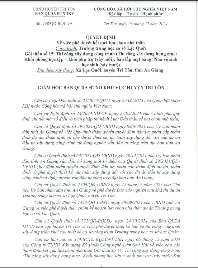 An Giang: Năng lực nhà thầu xây dựng điểm trường tại huyện Tri Tôn An Giang: Nang luc nha thau xay dung diem truong tai huyen Tri Ton