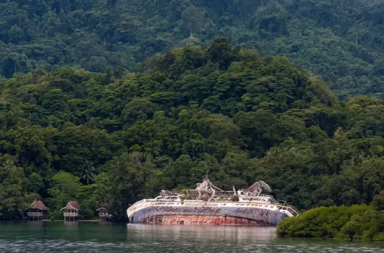 Từng là con tàu du lịch lớn, World Discover va phải một rạn san hô vào năm 2000 và hiện vẫn bị đắm ở quần đảo Solomon kể từ đó. Mời độc giả xem thêm video: Cá mập trắng tấn công du khách ở bãi biển Manhattan (Nguồn video: VTC14)