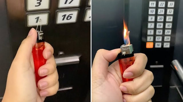 Các nhân viên văn phòng ở Thái Lan có cách tránh lây nhiễm Covid-19 là gắn một chiếc ghim vào bật lửa, rồi mỗi khi nhấn nút thang máy thì lấy đầu ghim đó ấn rồi bật lửa lên để khử khuẩn.