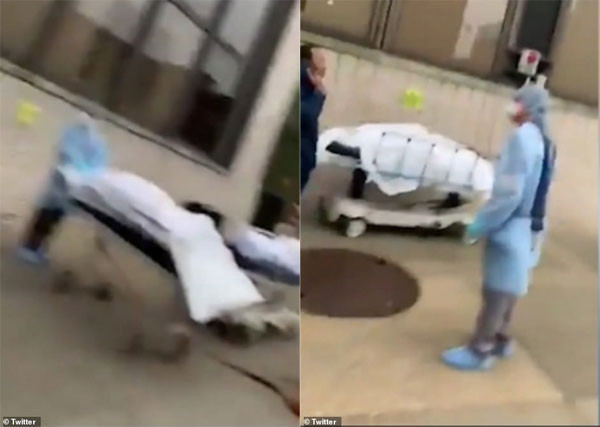 Một video khác chia sẻ hình ảnh các nhân viên y tế đang đợi để đưa thi thể lên xe đông lạnh ở một bệnh viện tại Brooklyn và đưa đi nơi khác.