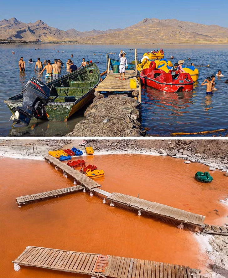 Nước hồ Urmia đã đổi thành màu đỏ và đang chuẩn bị cạn khô.
