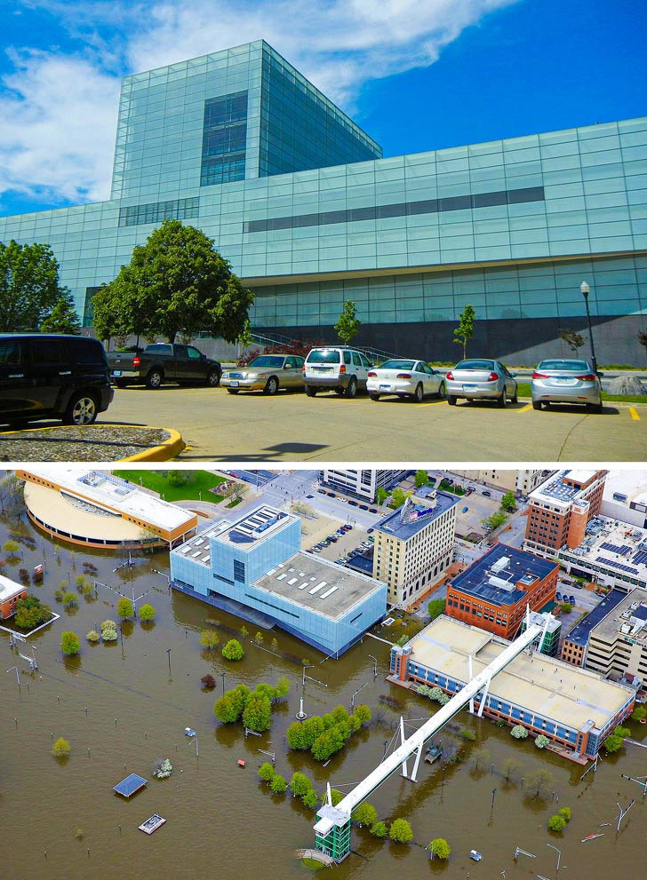 Lũ trên sông Mississippi (Mỹ) khiến cả thành phố chìm trong biển nước.