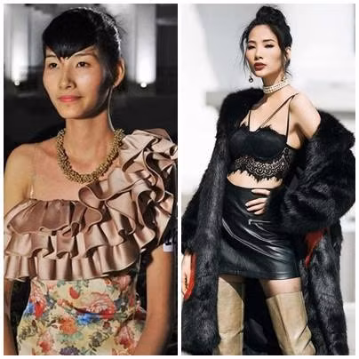 Hoàng Thùy thuở chập chững vào nghề (trái) và khi đã trở thành một siêu mẫu tiếng tăm trong làng mẫu Việt. Ảnh: Internet.