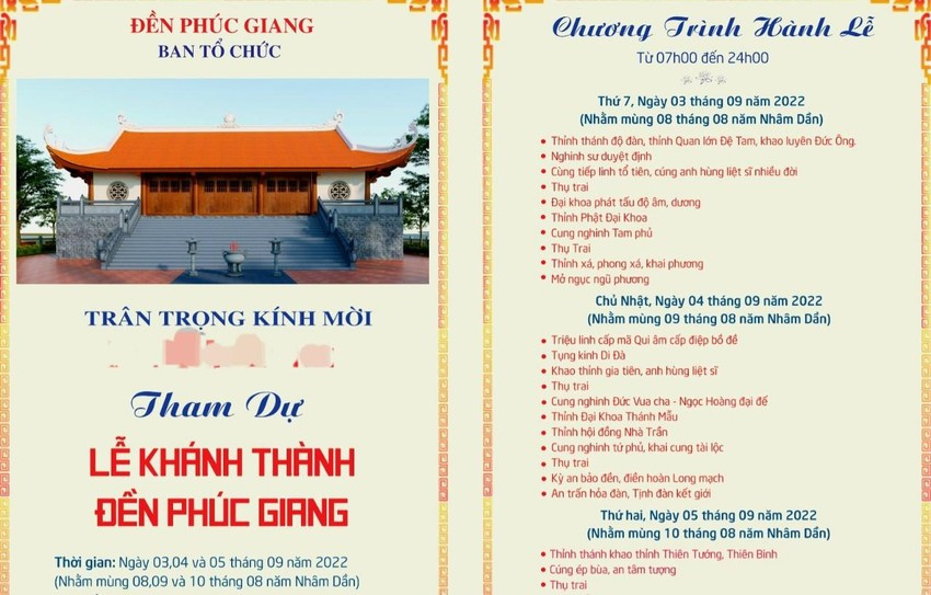 Công ty TNHH Cảng quốc tế Mỹ Xuân còn gửi thư mời tham dự lễ khánh thành “đền Phúc Giang” trong 3 ngày, từ 3 - 5/9 khiến UBND thị xã Phú Mỹ phải cử lực lượng trực xuyên lễ 2/9 để ngăn chặn. (Ảnh: Internet).
