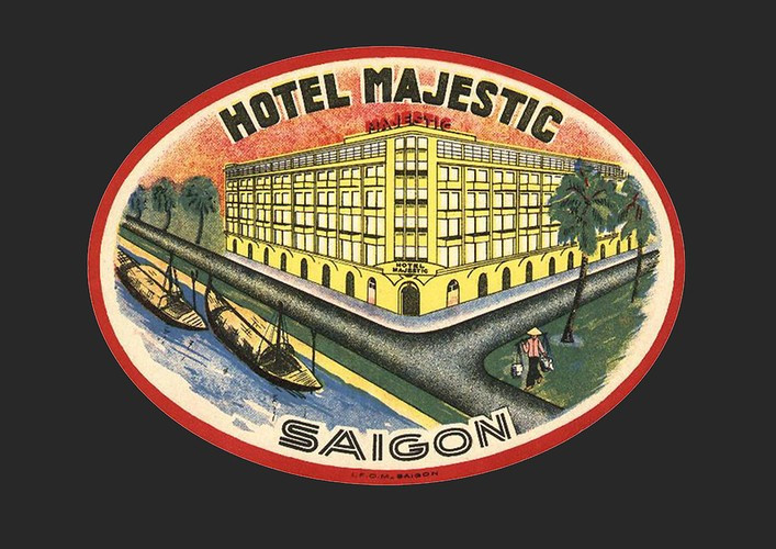 Nhãn hành lý của khách sạn Majestic, một trong những khách sạn cao cấp nhất Sài Gòn xưa, nằm bên bến Bạch Đằng.