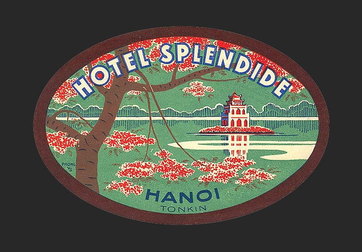 Nhãn hành lý của khách sạn Splendid, nằm ở góc Carreau - Henri Rivière (nay là góc Ngô Quyền - Lý Thường Kiệt) ở Hà Nội.