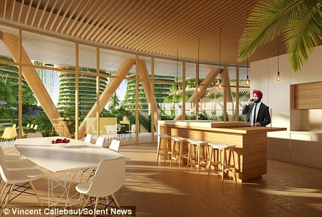 Các trang trại đô thị trên tòa nhà sẽ trồng các cây ngũ cốc, với cây họ đậu như đậu và bí, để giúp không khí trong lành hơn.