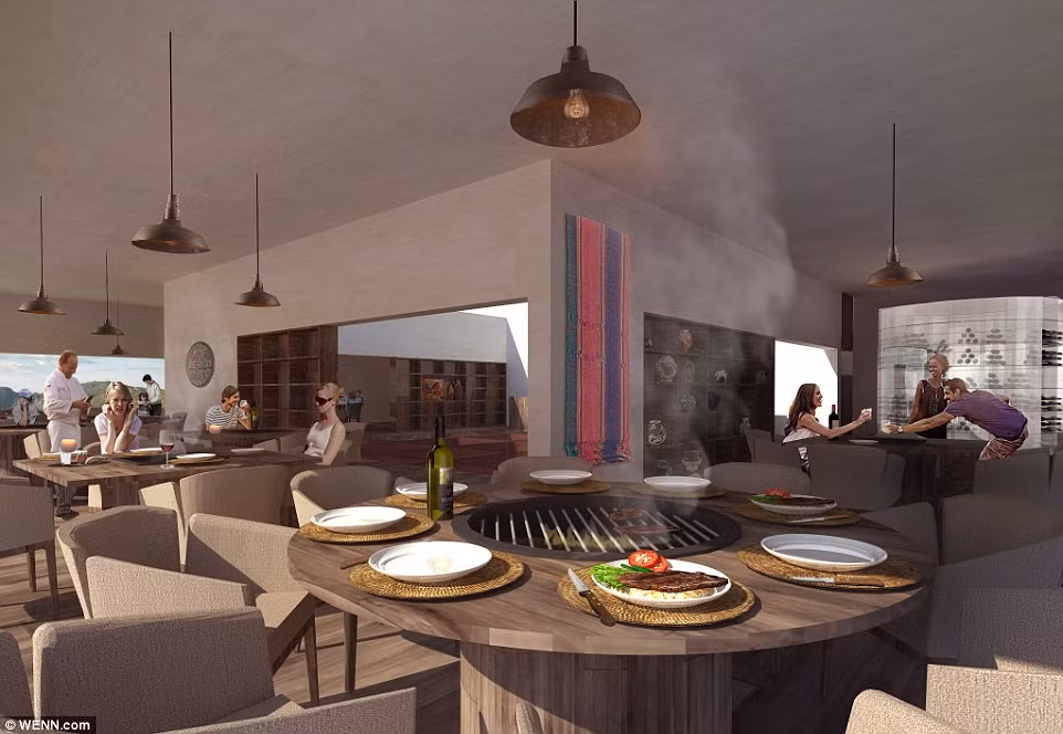 Sau khi thưởng thức các món ăn, du khách có thể đi lên tầng quan sát trên lầu. Không gian này vô cùng thoải mái với nhiều bàn, ghế và một hồ bơi.