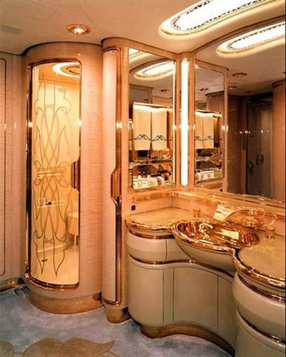 Đồ nội thất trong cung điện xa hoa của quốc vương Brunei đều được mạ vàng và kim cương. Tất cả các căn phòng, đặc biệt là phòng làm việc của Quốc vương đều được trang trí nội thất cao cấp, sang trọng với thiết kế tinh xảo, làm từ các loại kim loại quý như vàng, bạc… Thậm chí, 257 phòng tắm trong cung điện cũng được dát vàng và bạc.