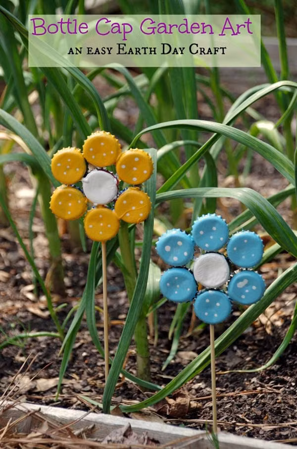 Bông hoa xinh xắn từ nắp chai.