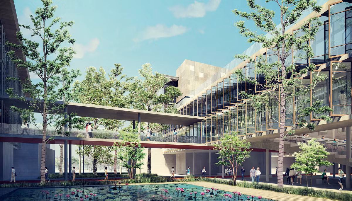 Công trình được thiết kế một cách hài hòa giữa cảnh quan và kiến trúc, tạo nên không gian nghiên cứu và học tập lý tưởng cho các giảng viên và sinh viên.