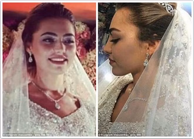 Chiếc vương miện Uzhakhovs đội có giá 5 triệu USD. Cô diện bộ trang sức kim cương gồm khuyên tai, dây chuyền, cài khăn voan đính pha lê và mang túi xách Bejeweled. Chi phí trang điểm, làm tóc tiêu tốn 2.500 USD.