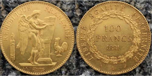 Đồng vàng “thiên thần” của Pháp: Truyền thuyết kể rằng khi Augustine Dupre - người thiết kế đồng xu vàng “thiên thần 100 Francs” - bị kết án tử hình, ông đã nắm đồng xu này trong tay để cầu nguyện. Viên đao phủ khi nhìn thấy đã cho phép ông đổi đồng xu này để nhận lấy sự sống. Từ đó, việc sở hữu đồng xu vàng “thiên thần” được xem là biểu tượng của sự may mắn ở Pháp.