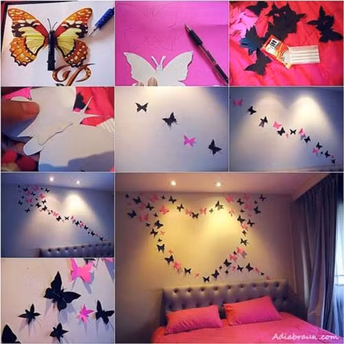 Phòng ngủ của bạn sẽ tràn ngập sắc xuân và lãng mạn hơn với một bầy bươm bướm tự chế này.