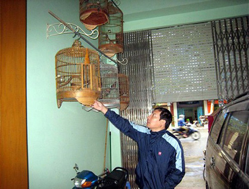 Quang Thắng có hai thú chơi khó bỏ là chơi chim và sưu tầm rượu. Anh treo rất nhiều lồng chim ở phía trước nhà.