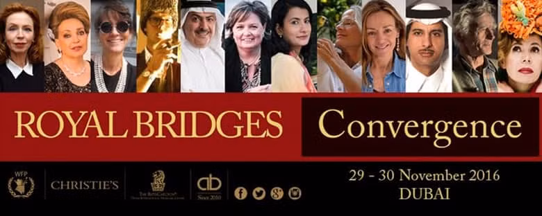 2. Royal Bridges: Đây là một sự kiện hàng năm này diễn ra vào ngày 29-30/10 tại The Ritz Carlton DIFC, Dubai. Triển lãm độc đáo này trưng bày các tác phẩm của nhiều nghệ sĩ chuyên nghiệp từ các gia đình hoàng gia và quyền lực từ châu Á, châu Âu, Nam Mỹ và Trung Đông. Triển lãm này thường tiến hành đấu giá tất cả các tác phẩm trưng bày ở đây với số tiền thu được dành cho quỹ từ thiện Chương trình Lương thực Thế giới.