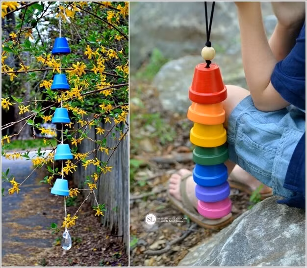 Những chiếc chuông gió độc đáo và màu mè từ chậu trồng cây.