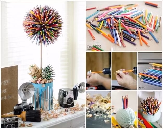 Những chiếc bút chì biến thành quả cầu trang trí đẹp mắt.