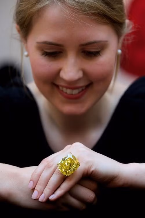 Chiếc nhẫn Vivid Yellow có kích thước cực lớn, và cũng là một trong những kim cương lớn nhất trên thế giới. Đây cũng là chiếc nhẫn kim cương màu vàng đắt giá nhất mọi thời đại. Chiếc nhẫn được bán đấu giá tại Thuỵ Sỹ với số tiền lên tới 16,3 triệu USD.