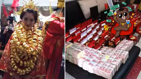 Ngoài ra, những món quà cưới cho đôi trẻ cũng khiến người ta không khỏi nhức mắt với tiền bạc đắp đống cùng nhiều đồ giá trị khác.