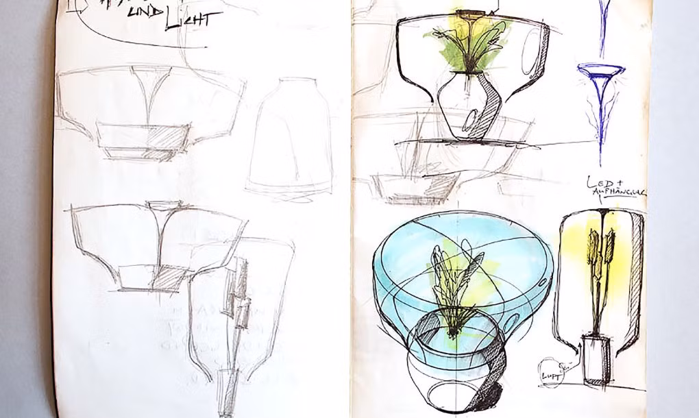 Quá trình thiết kế những chiếc đèn cây bao gồm việc tạo ra một khuôn mẫu cho các bóng đèn thủy tinh được định hình.