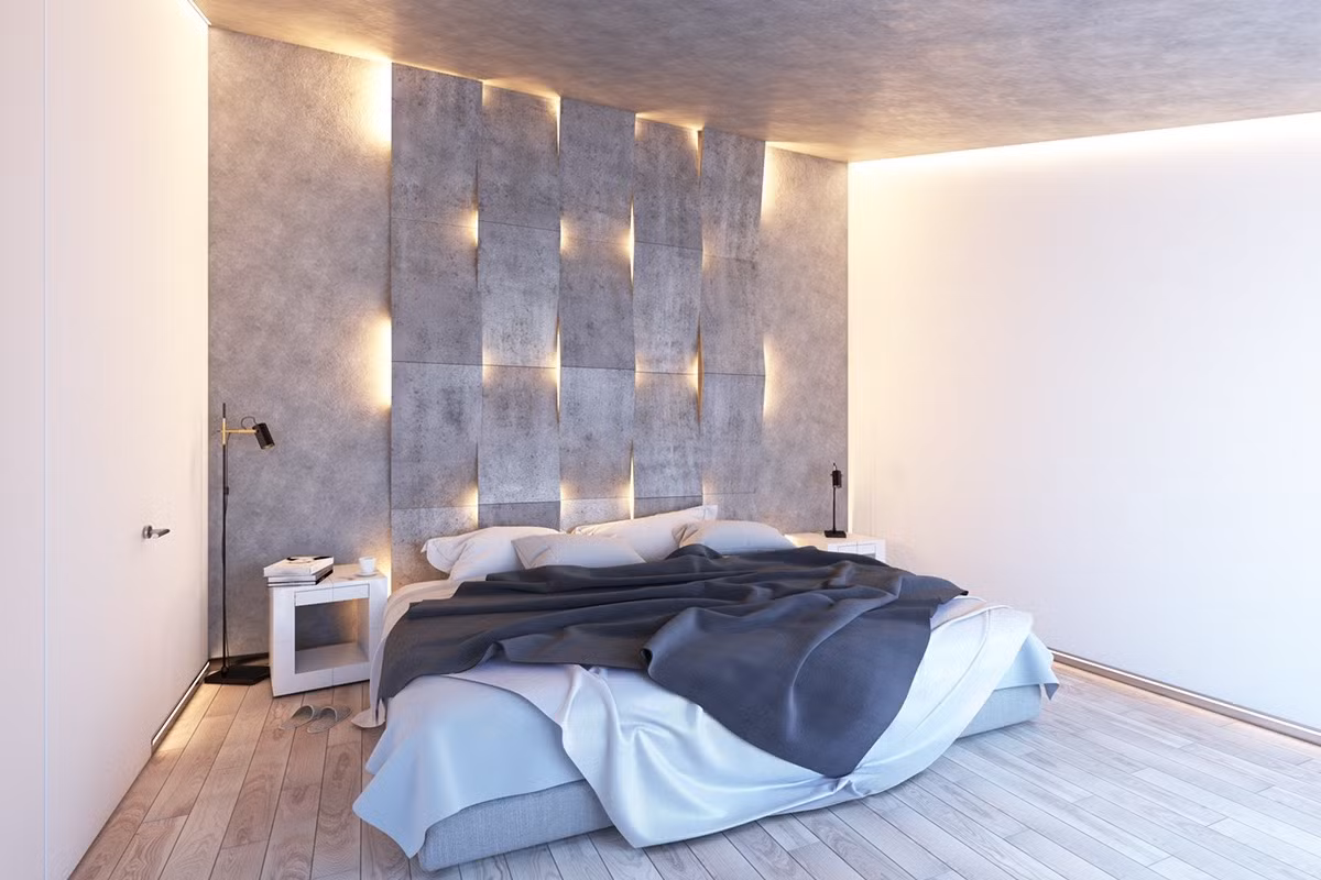 Ánh sáng hắt từ bức tường độc đáo khiến căn phòng nổi bật hơn.