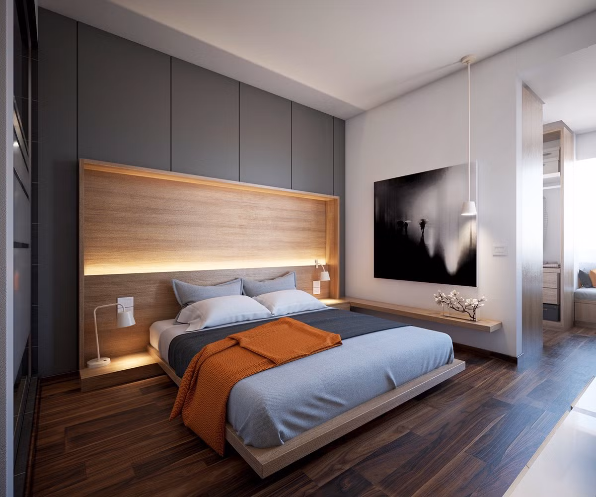 Căn phòng ngủ này được thiết kế hệ thống ánh sáng rất ấn tượng.
