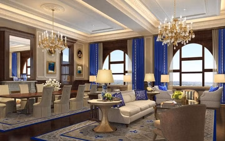 Không chỉ gây ấn tượng với vẻ hào nhoáng bên ngoài, từng chi tiết bên trong khách sạn cũng được đầu tư chăm chút. Ảnh phối cảnh bên trong khách sạn của tỷ phú Donald Trump. 