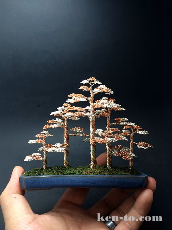 Nhiều đường cong, chi tiết xoắn kết hợp lại để tạo nên một cây bonsai sống động.