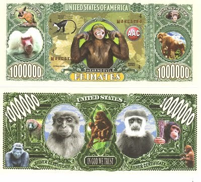 Tờ tiền kỉ niệm 1 triệu USD hình khỉ khá độc.