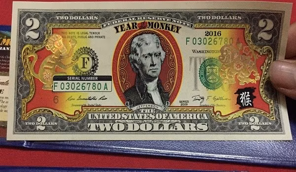 Cơ quan tiền tệ của Mỹ cũng giới thiệu tờ 2 USD hình khỉ vàng số lượng giới hạn mừng năm 2016.