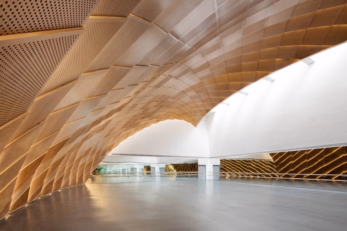 Các không gian được trần gỗ ấn tượng.