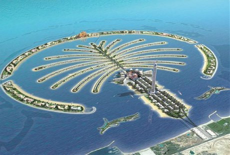 Hòn đảo nhân tạo lớn nhất thế giới: The Palm (Đảo Cây Cọ) của Dubai rộng 560ha được mệnh danh là kỳ quan thứ 8 của thế giới, rất nhiều khách sạn hạng sang và biệt thự của những nhân vật nổi tiếng được xây dựng ở đây. Ảnh: BI.