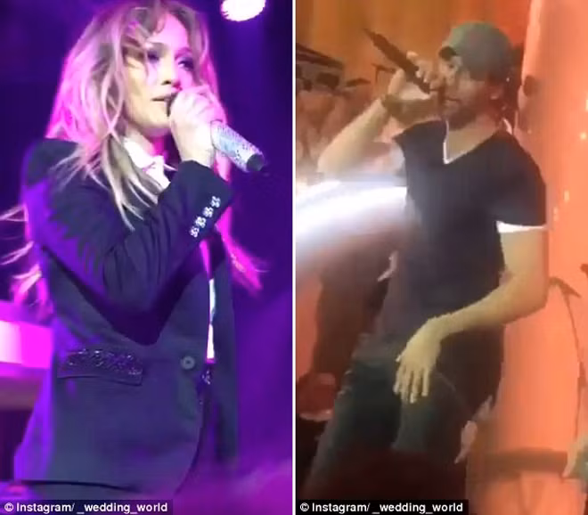 Ca sĩ Jennifer Lopez (trái) và Enrique Iglesias được mời biểu diễn trong lễ cưới.