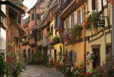 Ngôi làng này được du khách biết đến với hơi men rượu vang say nồng và vẻ đẹp yên bình, tươi tắn của những căn nhà cổ kính ngập sắc hoa.