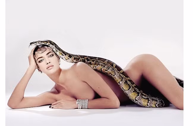 Từ thời còn yêu siêu sao bóng đá Cristiano Ronaldo, siêu mẫu Irina Shayk cũng từng có những bức ảnh táo bạo và đậm chất nghệ thuật với trăn.