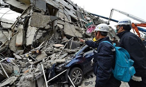 Hiện trường vụ động đất ở Đài Loan. Ảnh: Tân Hoa Xã.