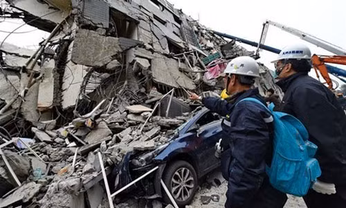 Hiện trường vụ động đất ở Đài Loan. Ảnh: Tân Hoa Xã.