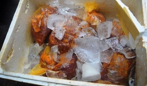 Hơn 7 tạ thịt bò thối được một cơ sở ở TPHCM tẩm ướp gia vị để khử mùi sau đó bán cho các nhà hàng, quán ăn để làm bún bò, bò kho… với giá 140 nghìn đồng/kg. (Ảnh: Dân trí).